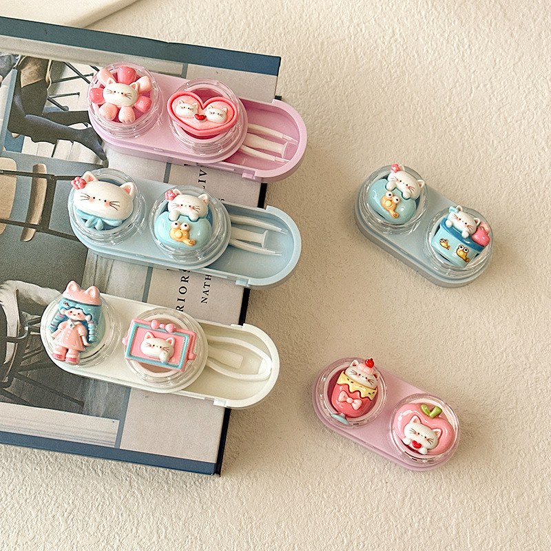Women Accessories Drawer - 귀여운 만화 고양이 콘택트 렌즈 케이스