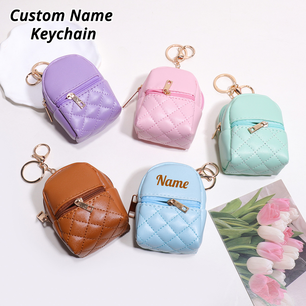 Wallet Chain Bag - 미니 맞춤 이름 키체인 동전 지갑