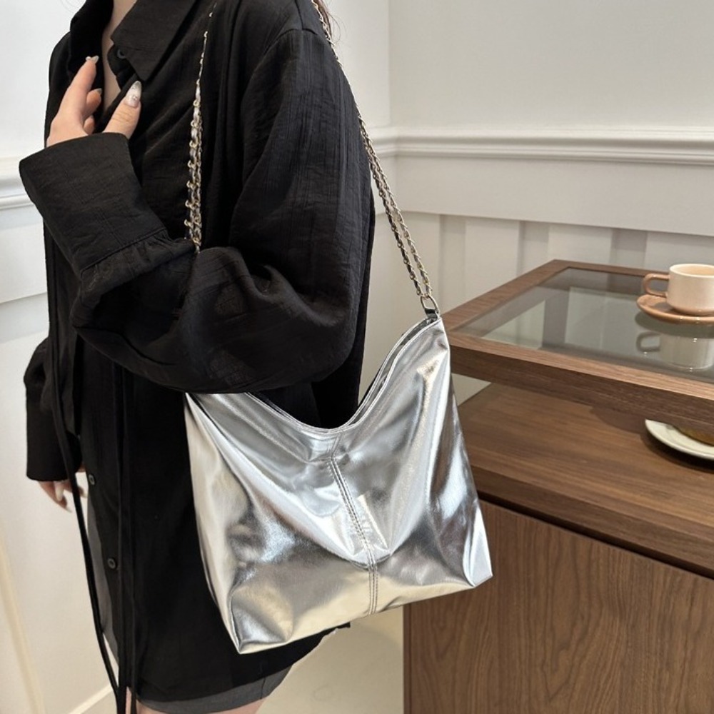Wallet Chain Bag - 레트로 반짝 이는 PU 가죽 토트