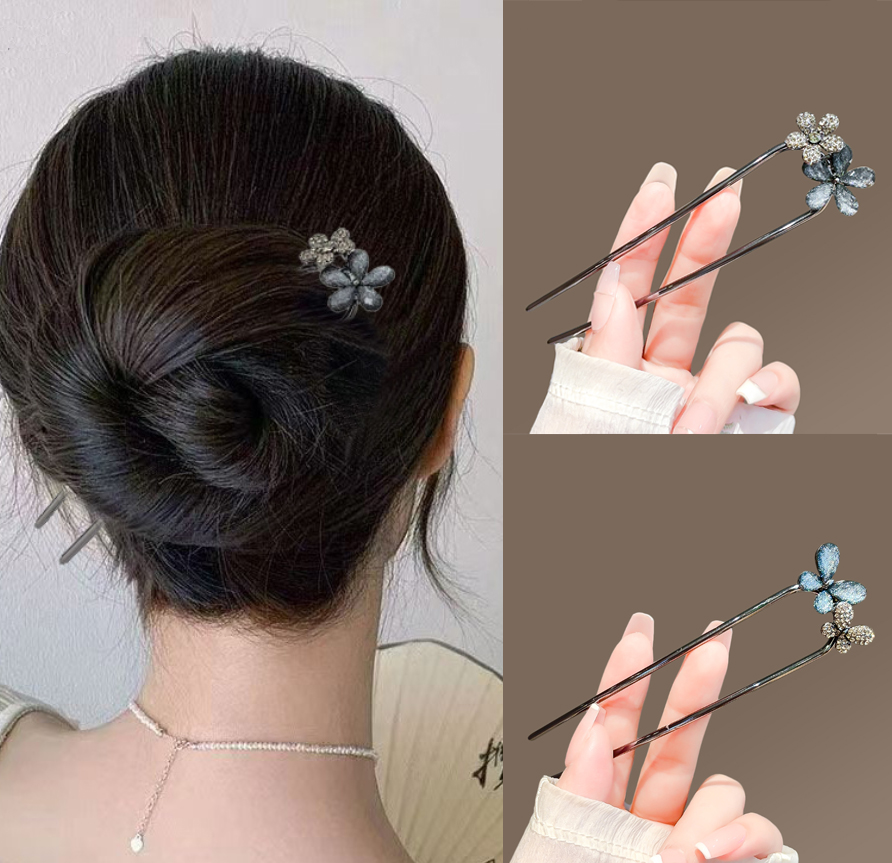 Pearl Hair Pin - 여성용 빈티지 꽃무늬 나비 머리핀, 금속
