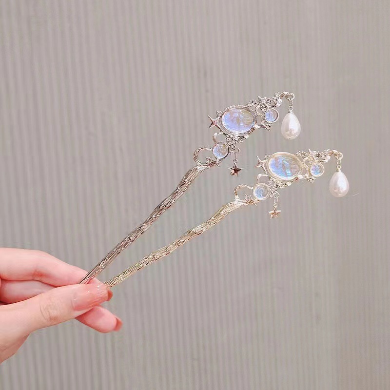 별과 진주 장식의 문스톤 머리핀 – 은색 머리꽂이, 빈 - Pearl Hair Pin 리뷰 및 가격