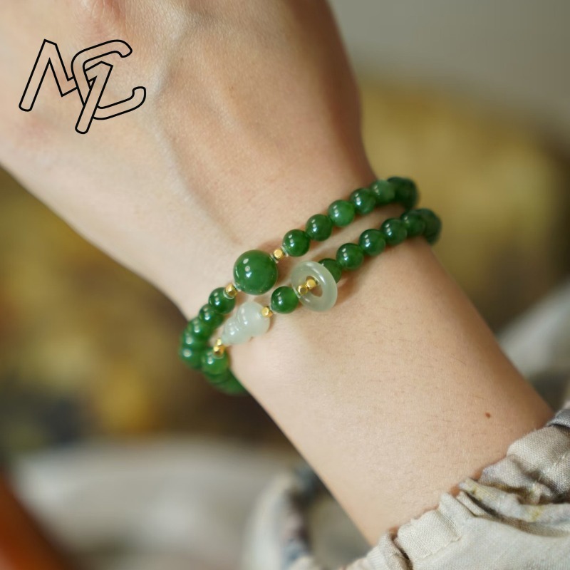 천연 옥 녹색 더블 서클 조롱박 팔찌 액세서리 보석 참 - Women Accessories Bracelet 리뷰 및 가격