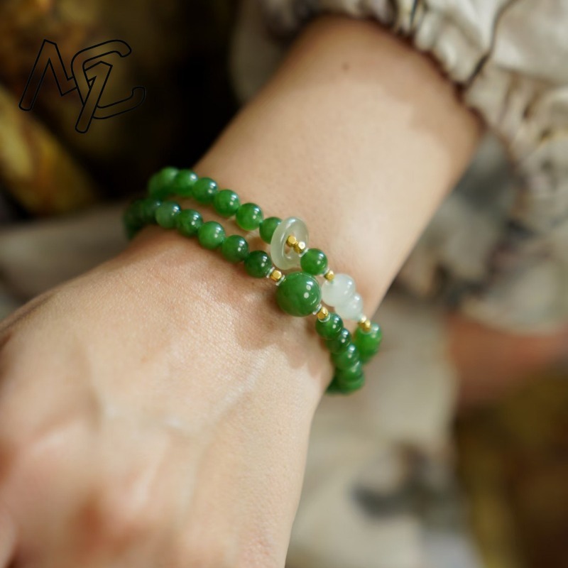 천연 옥 녹색 더블 서클 조롱박 팔찌 액세서리 보석 참 - Women Accessories Bracelet 리뷰 및 가격