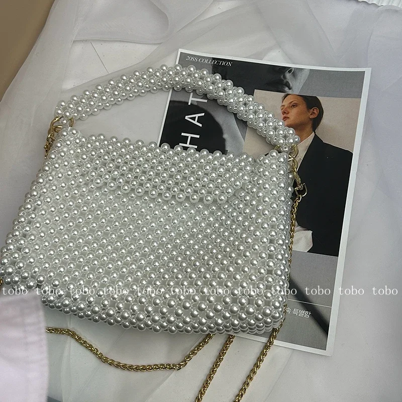 Ins 여성용 진주 비즈 지갑, 할로우 아웃 토트백,  - Wallet Chain Bag 리뷰 및 가격